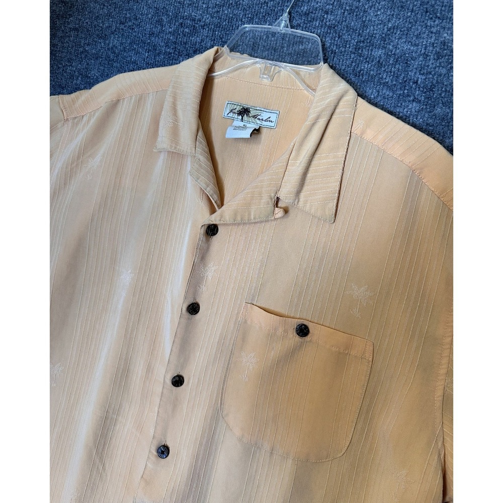 Joe Marlin Mens XL Peach Tropical Palm Tree Rayon Blend Short Sleeve Camp Shirt